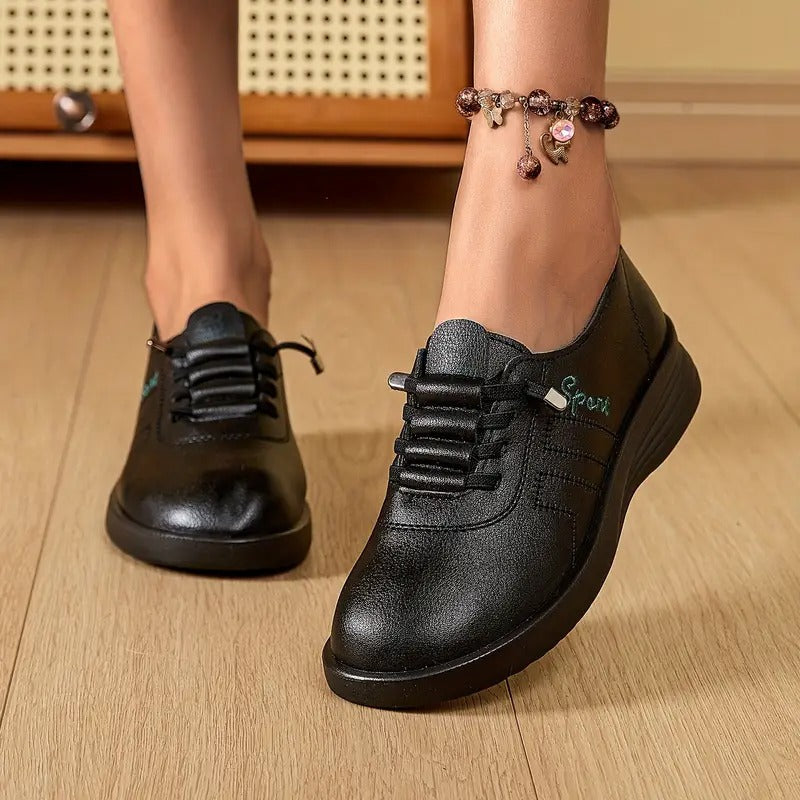 Momount Dame Snørede Loafers – Læder Rund Tå Flatform Komfort Casual