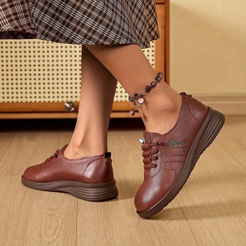 Momount Dame Snørede Loafers – Læder Rund Tå Flatform Komfort Casual