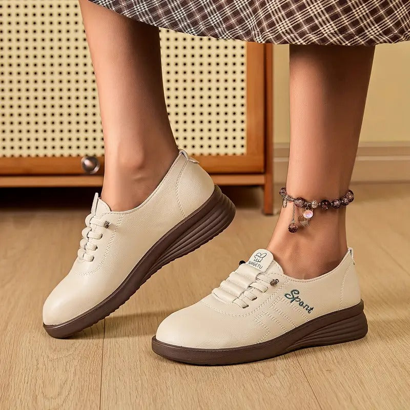 Momount Dame Snørede Loafers – Læder Rund Tå Flatform Komfort Casual