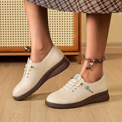 Momount Dame Snørede Loafers – Læder Rund Tå Flatform Komfort Casual