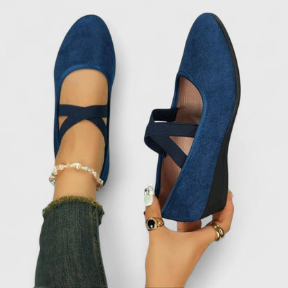 Momount Dame Ballerinaer – Ruskind Elastisk Krydsrem Rund Tå Slip-On