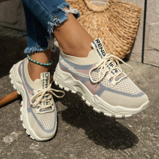 Momount Damesneakers Chunky – Mesh Med Snørebånd Plateau Tofarvet Dad-Style