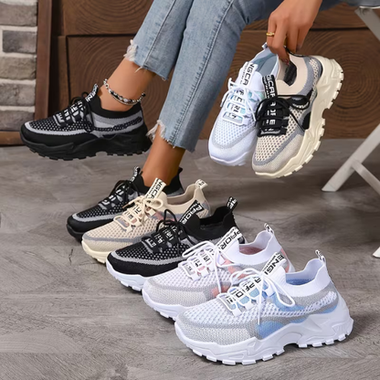 Momount Damesneakers Chunky – Mesh Med Snørebånd Plateau Tofarvet Dad-Style
