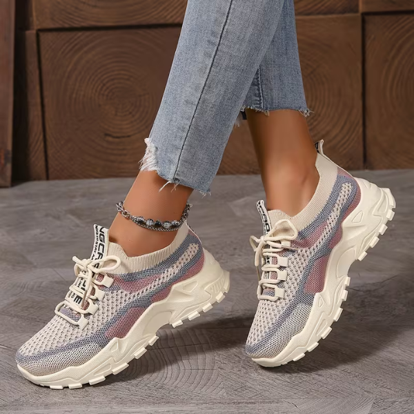 Momount Damesneakers Chunky – Mesh Med Snørebånd Plateau Tofarvet Dad-Style