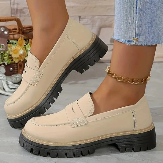 Momount Dame Mokassiner med Plateau – Tracksål Penny-Strop Slip-On Rund Tå