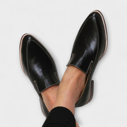 Momount Dame Loafers med Spids Tå – Læder Slip-On Blød Flad Minimalistisk