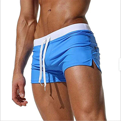Hvide herrebadeshorts – Slim fit, hurtigtørrende med metalmaljer