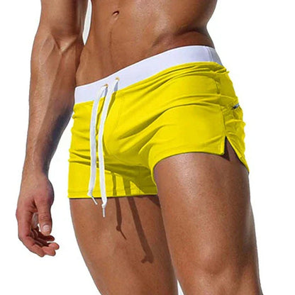 Ensfarvede herrebadeshorts – Slim boxer-snit med lynlomme