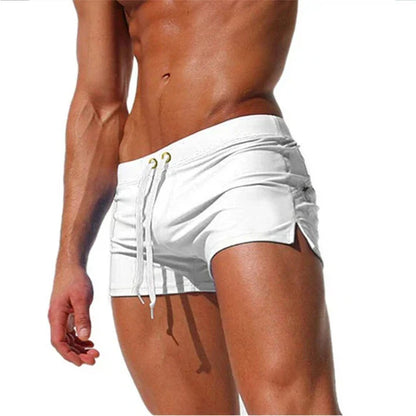 Ensfarvede herrebadeshorts – Slim boxer-snit med lynlomme