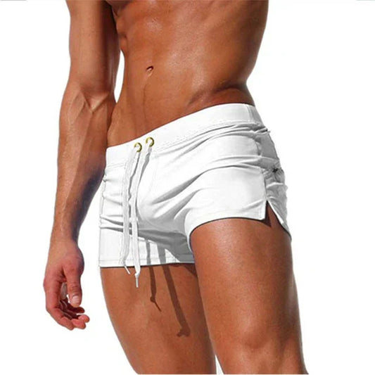 Ensfarvede herrebadeshorts – Slim boxer-snit med lynlomme
