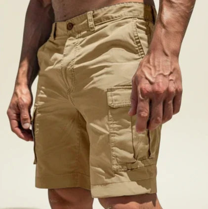 Herrecargoshorts med knaplukning – Slim fit i bomuld med klaplommer