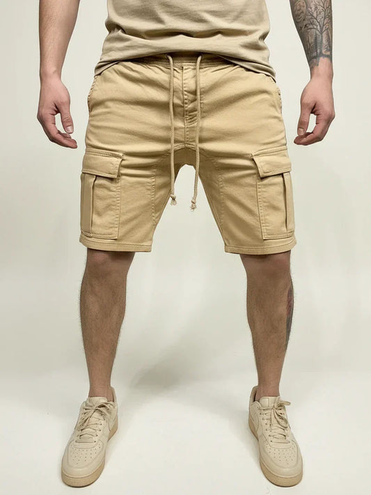 Momount Men Cargo Shorts – Drawstring Slim Fit Flap Pocket Cotton Casual