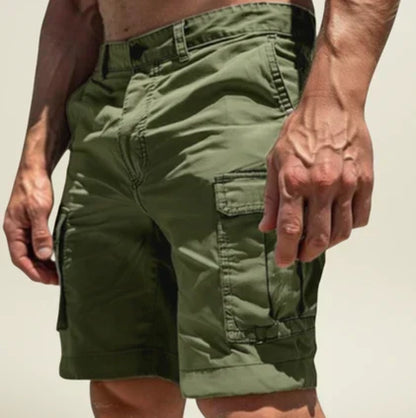 Herrecargoshorts med knaplukning – Slim fit i bomuld med klaplommer