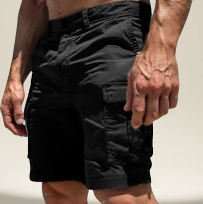 Herrecargoshorts med knaplukning – Slim fit i bomuld med klaplommer