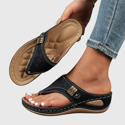 Momount Dame Kilesandaler med Tårem – Læder Laserskåret Slip-On Lav Hæl