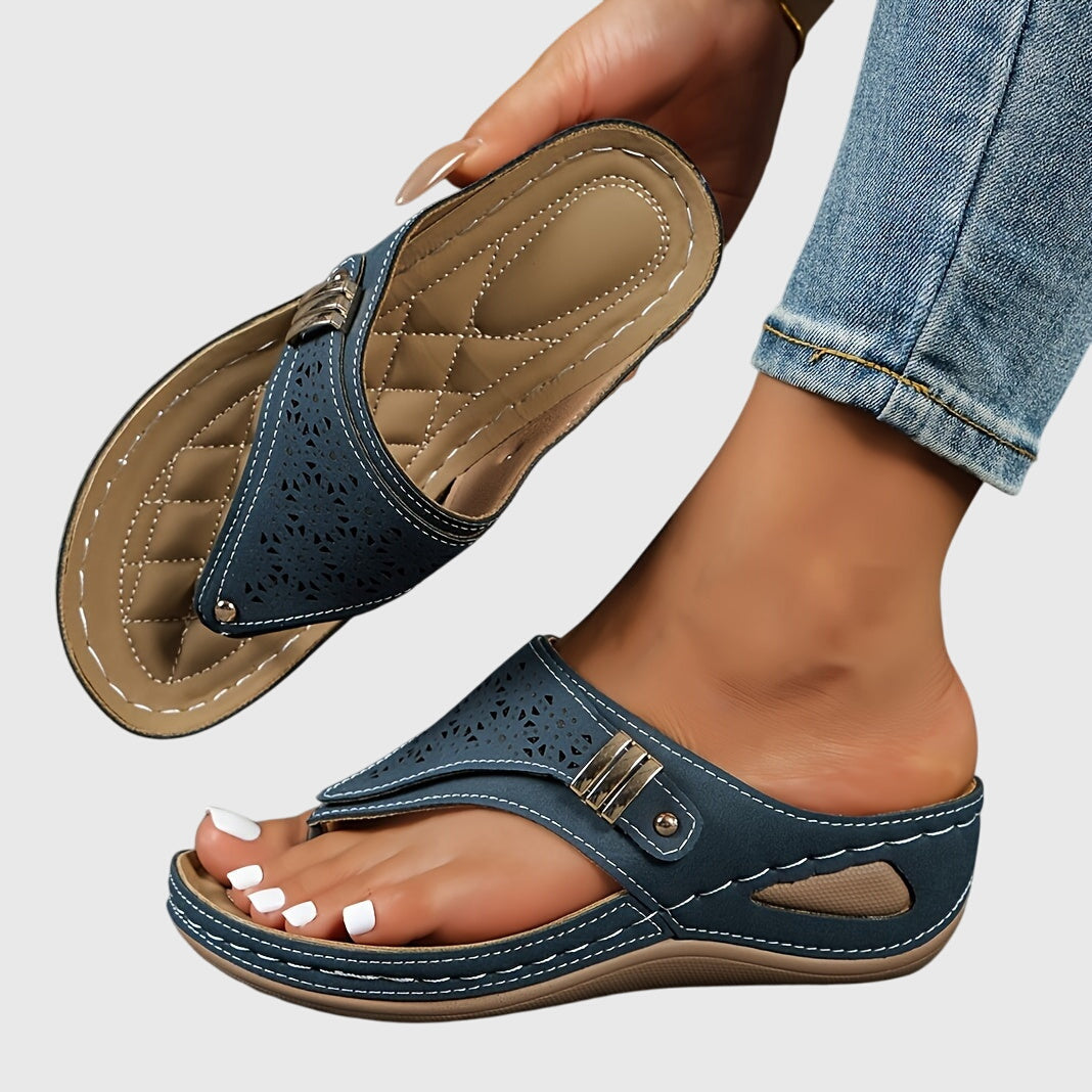 Momount Dame Kilesandaler med Tårem – Læder Laserskåret Slip-On Lav Hæl