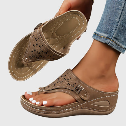 Momount Dame Kilesandaler med Tårem – Læder Laserskåret Slip-On Lav Hæl