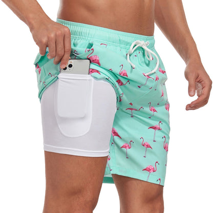 Herrebadeshorts med palmeprint – Mesh-foer og hurtigtørrende skal