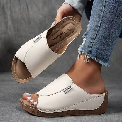 Momount platform kile-sandaler dame – brun læder med åben tå og mule-design