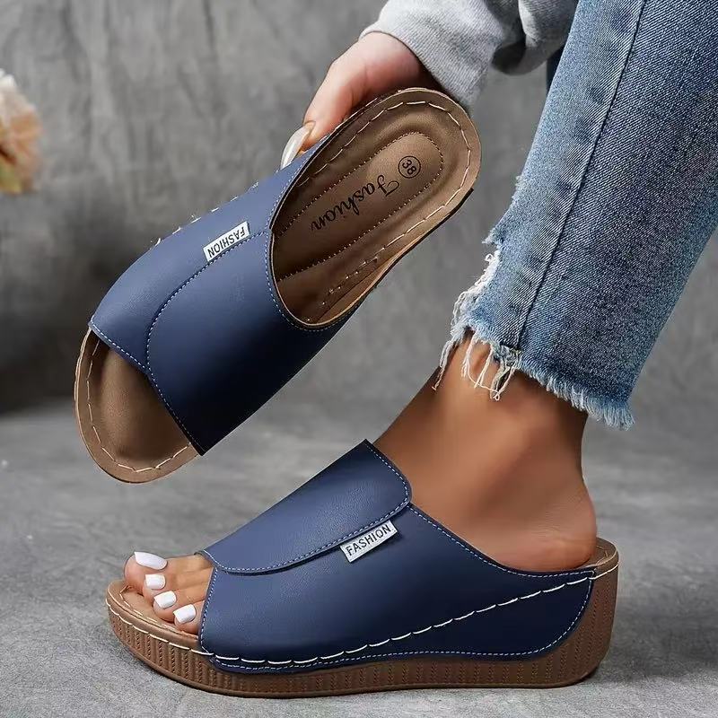Momount platform kile-sandaler dame – brun læder med åben tå og mule-design