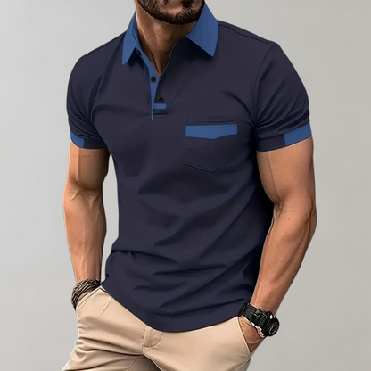 Momount herrepoloshirt – tofarvet kontrastkrave og brystlomme i kortærmet design