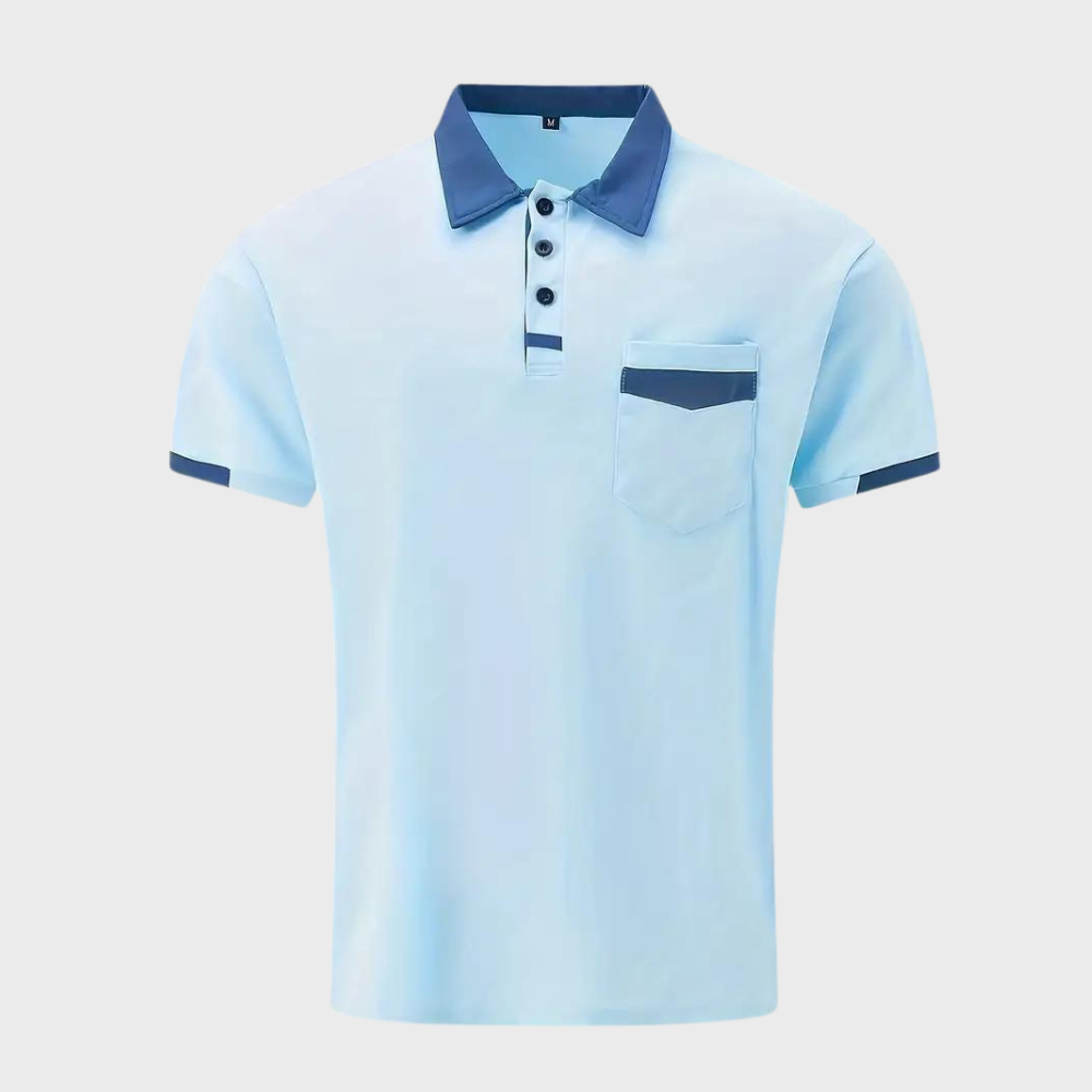 Momount herrepoloshirt – tofarvet kontrastkrave og brystlomme i kortærmet design