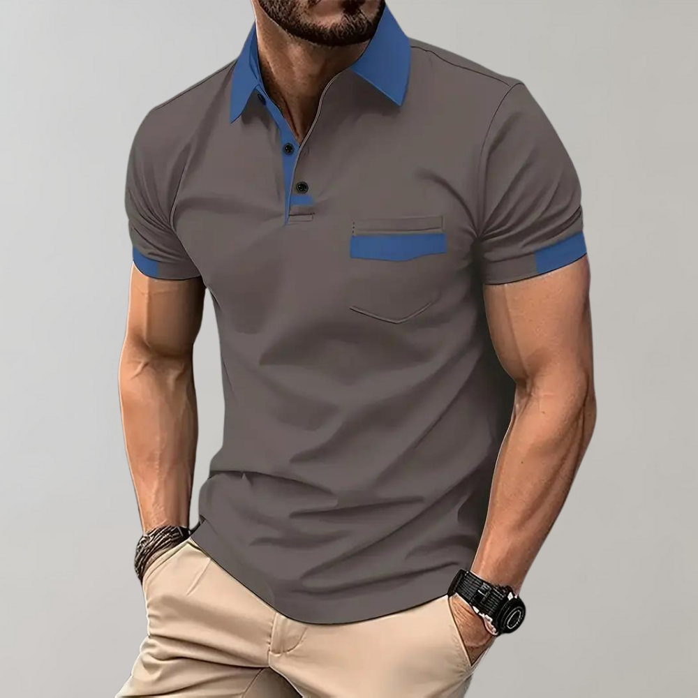 Momount herrepoloshirt – tofarvet kontrastkrave og brystlomme i kortærmet design