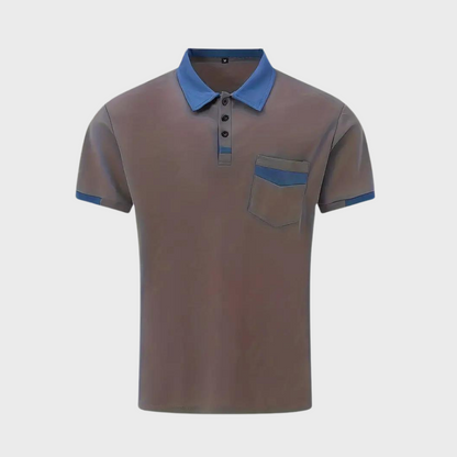 Momount herrepoloshirt – tofarvet kontrastkrave og brystlomme i kortærmet design