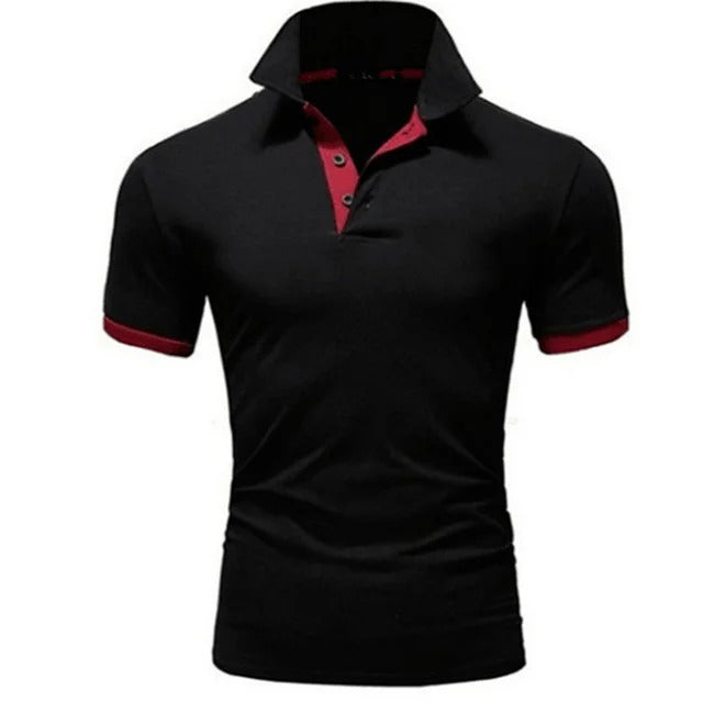 Momount Men Polo Shirt – Stand Collar Contrast Placket Slim Fit