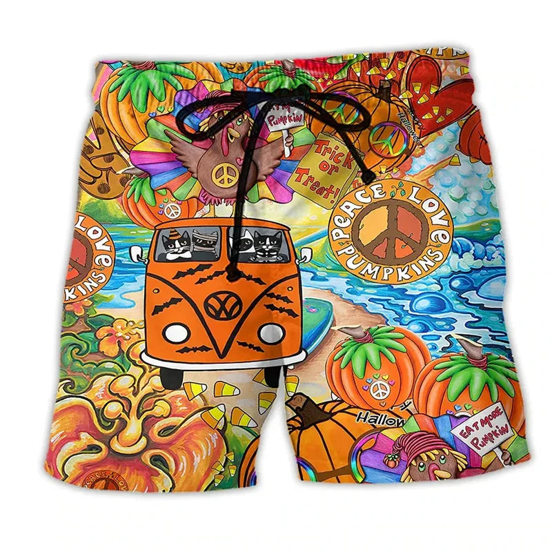 Momount herrebadeshorts – hippie van-print med snor til sommer