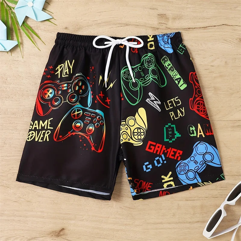 Herrebadeshorts med gaming-print – Spilcontrollere og afslappet snit