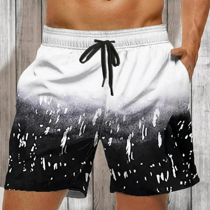 Herrebadeshorts med malerstænk – Gradient og snørelukning