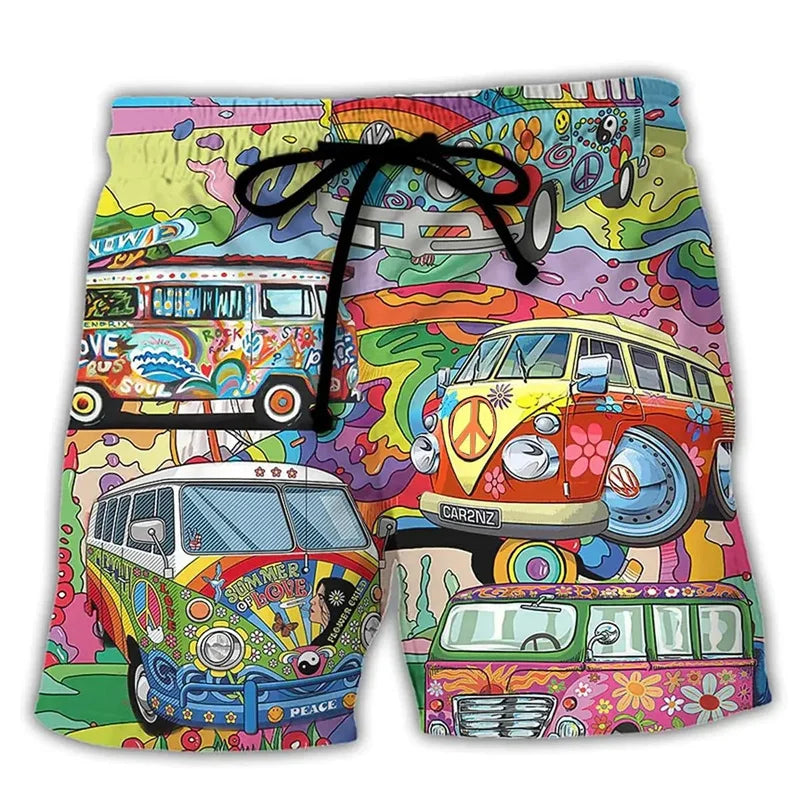 Momount herrebadeshorts – hippie van-print med snor til sommer