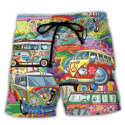 Momount herrebadeshorts – hippie van-print med snor til sommer
