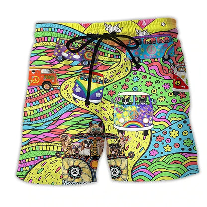 Momount herrebadeshorts – hippie van-print med snor til sommer
