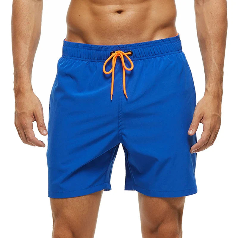Blå herrebadeshorts – Mesh-foer, sidelommer og elastisk linning