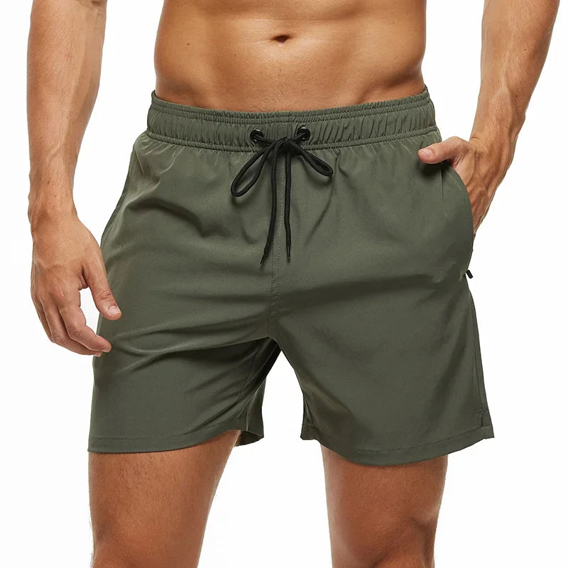 Blå herrebadeshorts – Mesh-foer, sidelommer og elastisk linning