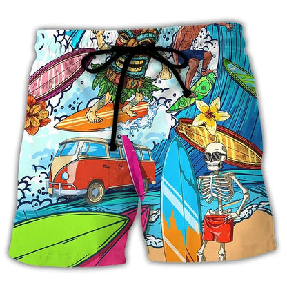 Momount herrebadeshorts – hippie van-print med snor til sommer