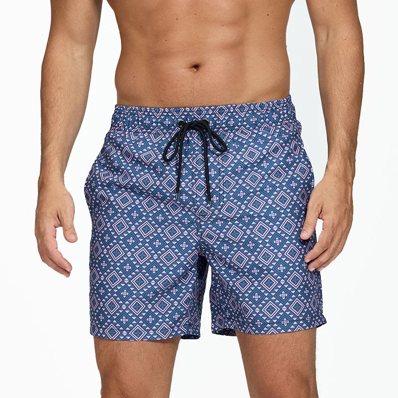 Stribede herrebadeshorts – Hurtigtørrende med sidelommer