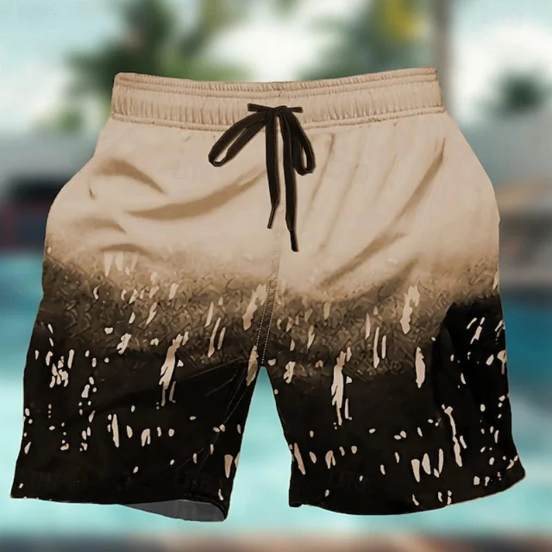 Herrebadeshorts med malerstænk – Gradient og snørelukning