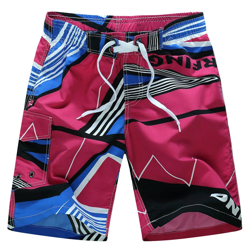 Surf board shorts til mænd – Geometrisk print og knælængde