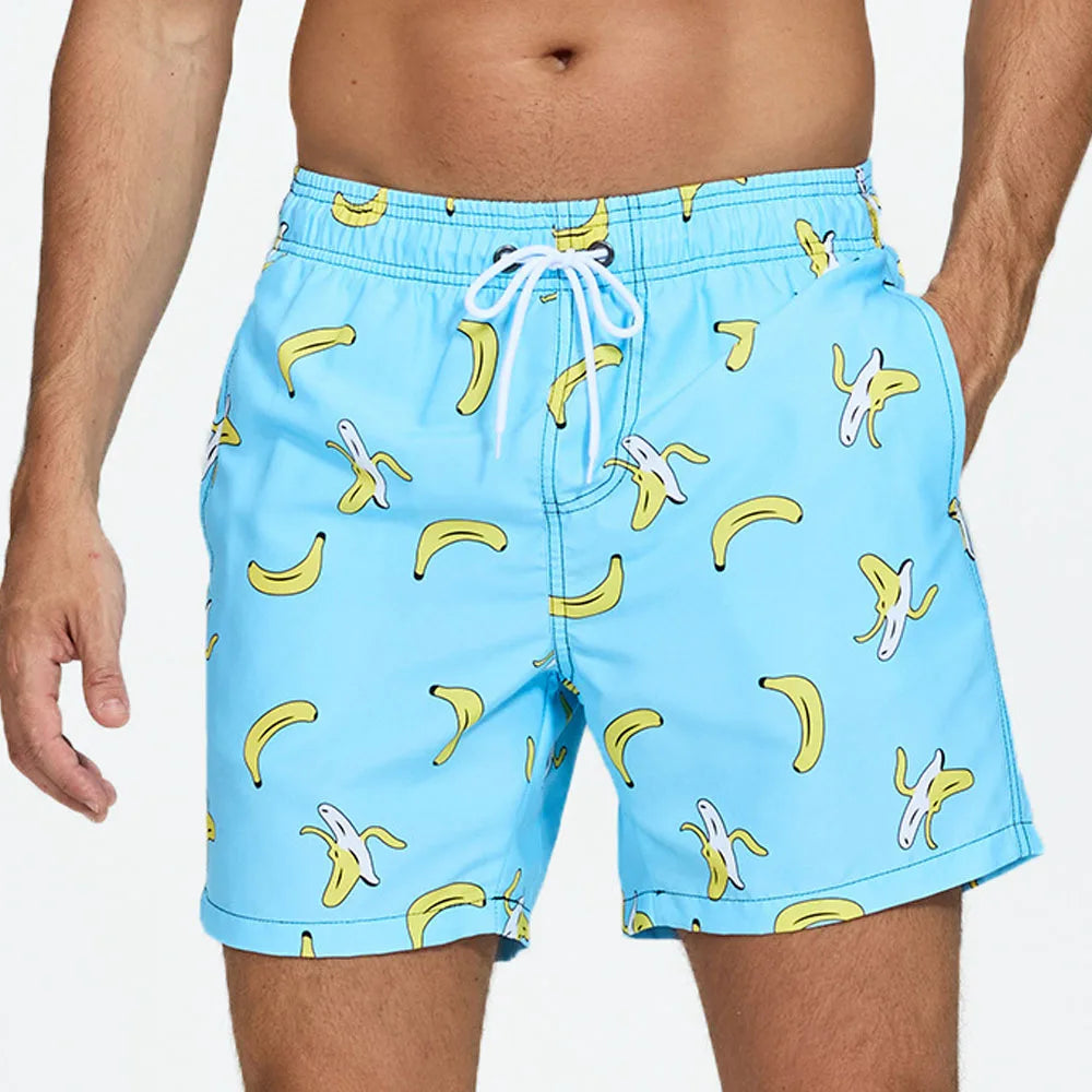 Herrebadeshorts med kiwi-print – Hurtigtørrende og afslappet snit