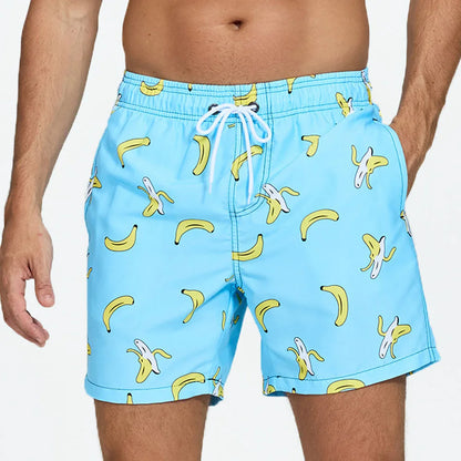 Herrebadeshorts med kiwi-print – Hurtigtørrende og afslappet snit