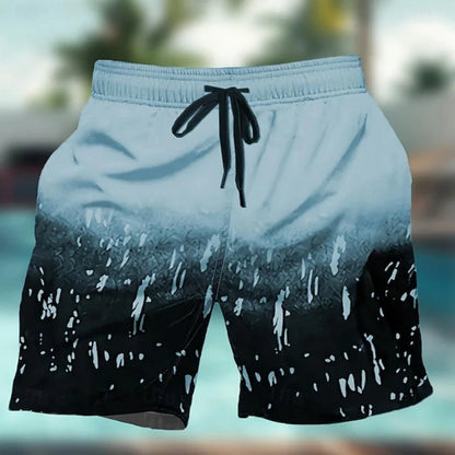 Herrebadeshorts med malerstænk – Gradient og snørelukning