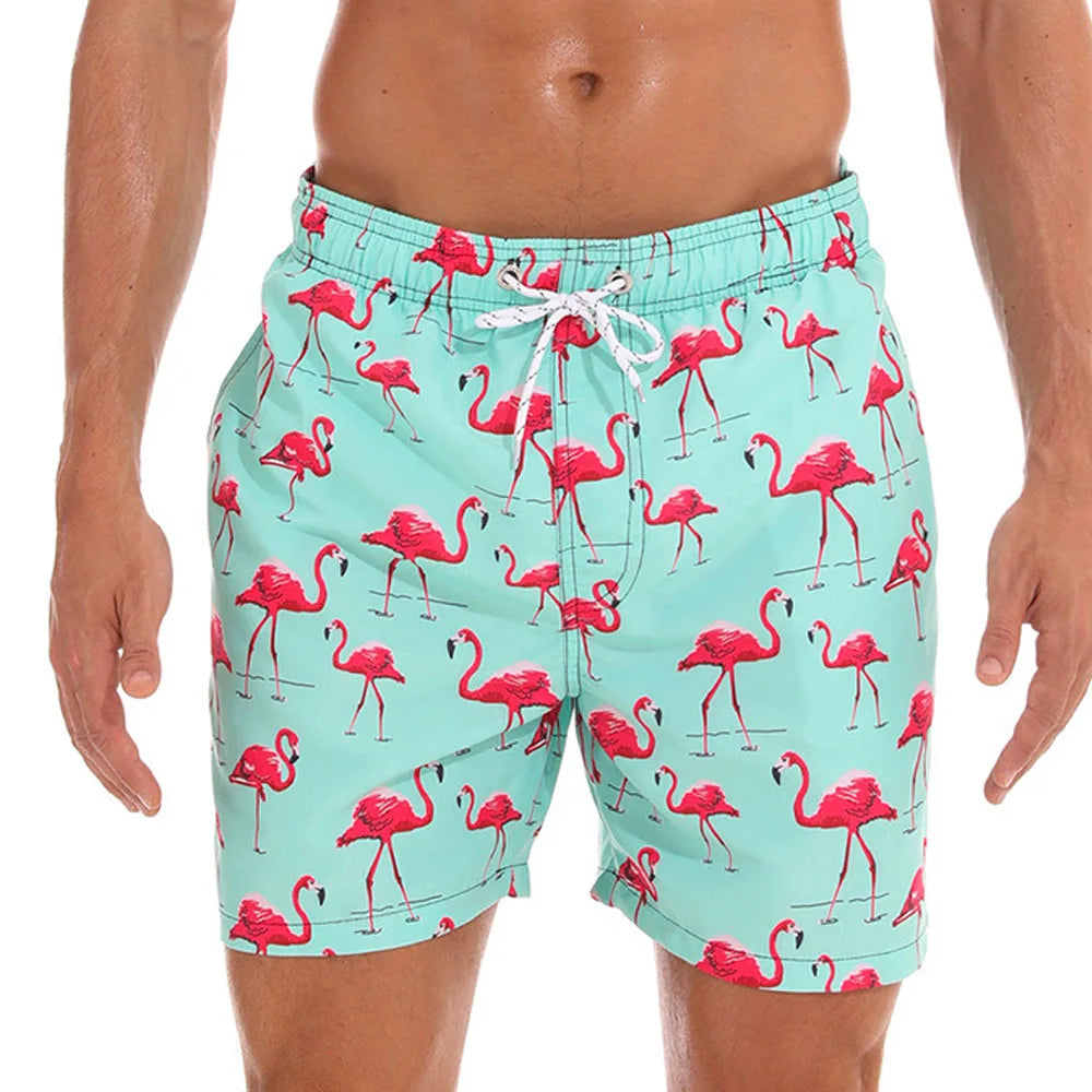 Herrebadeshorts med kiwi-print – Hurtigtørrende og afslappet snit