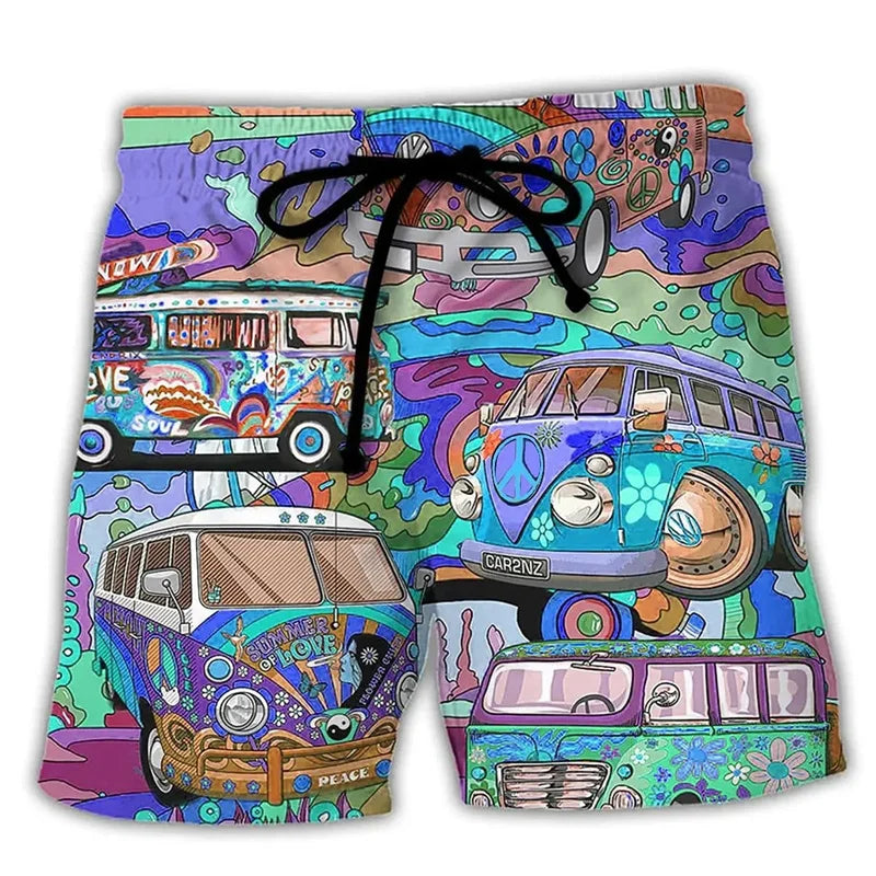Momount herrebadeshorts – hippie van-print med snor til sommer