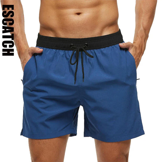 Blå herrebadeshorts – Mesh-foer, sidelommer og elastisk linning