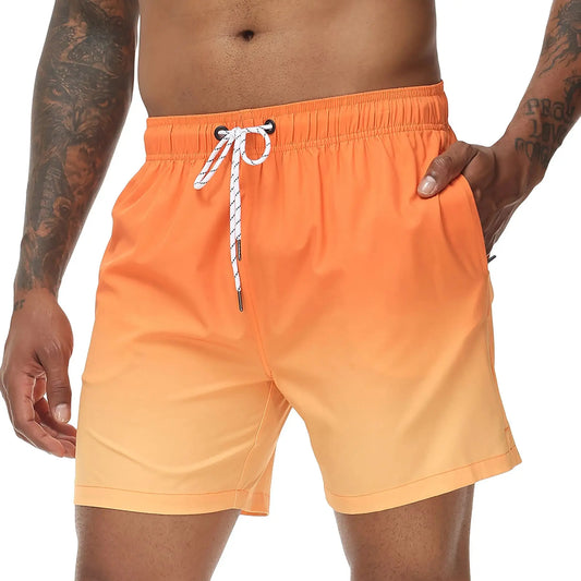 Herrebadeshorts med gradient – Orange solnedgangsfade og snor