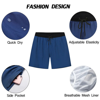 Blå herrebadeshorts – Mesh-foer, sidelommer og elastisk linning