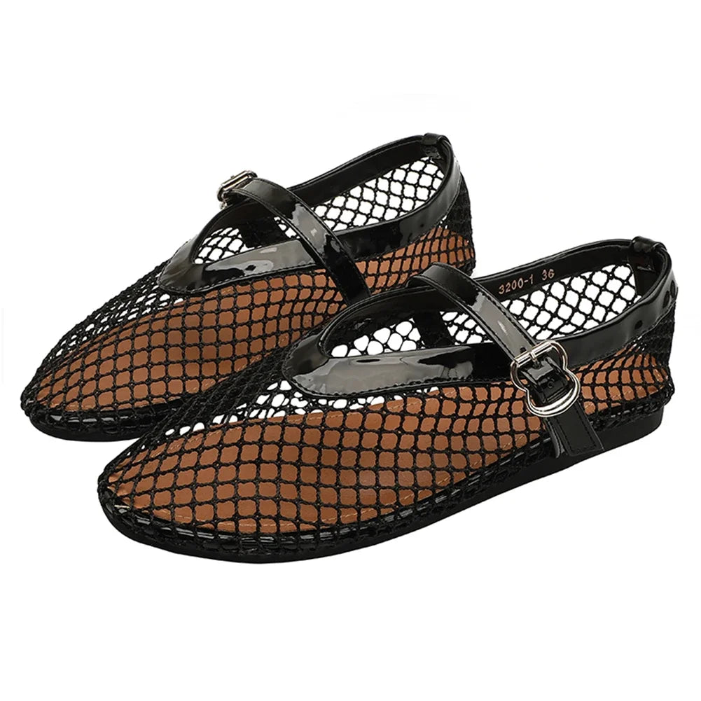Momount Women Fishnet Ballet Flats